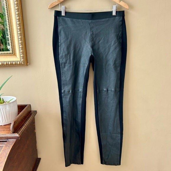 Eileen Fisher Black Lamb Leather Panel Leggings / Pants Viscose Ponte Size Small - Picture 4 of 12